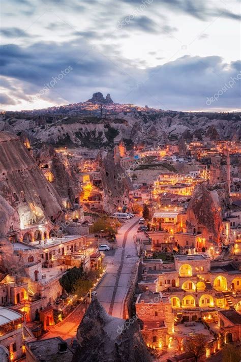 Night View Of Goreme And Uchisar On Horizon Cappadocia Turkey