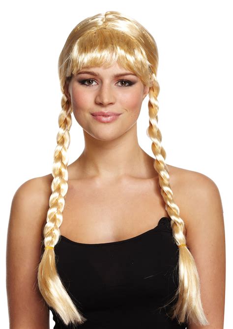 Pigtail Blond Plait Wig With Red Bows Ideal To Finish A Gretel Or