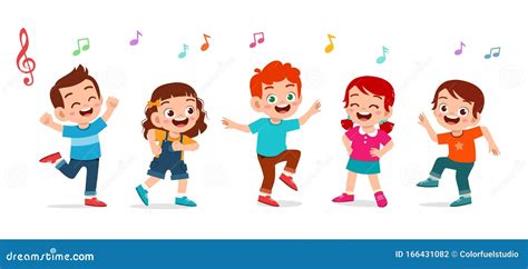 Happy Cute Kids Boy And Girl Dance Together Stock Vector Illustration