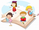 Many children reading books 367902 Vector Art at Vecteezy