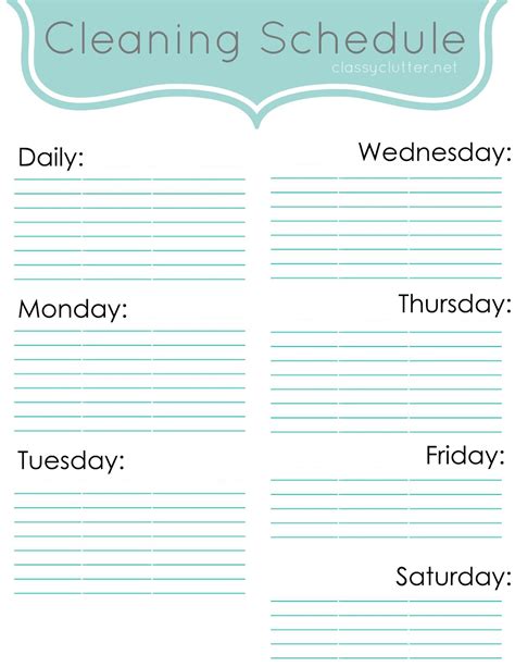 blank cleaning schedule template