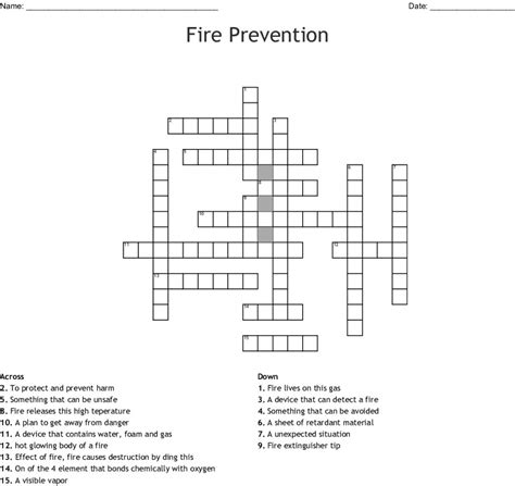 Fire Prevention Crossword Wordmint Fire Safety