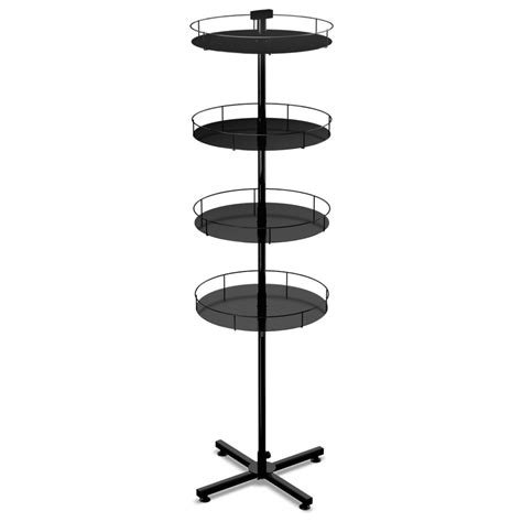 Floor Display Stand With 4 Round Metal Trays And Steel X Base