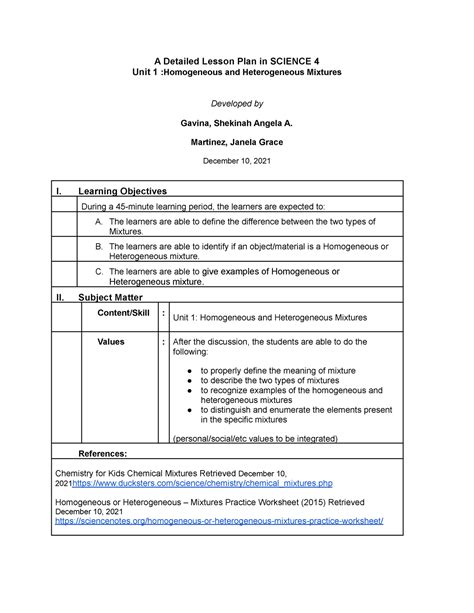 A Detailed Lesson Plan In Science A Detailed Lesson Plan In Science 4 Unit 1homogeneous And