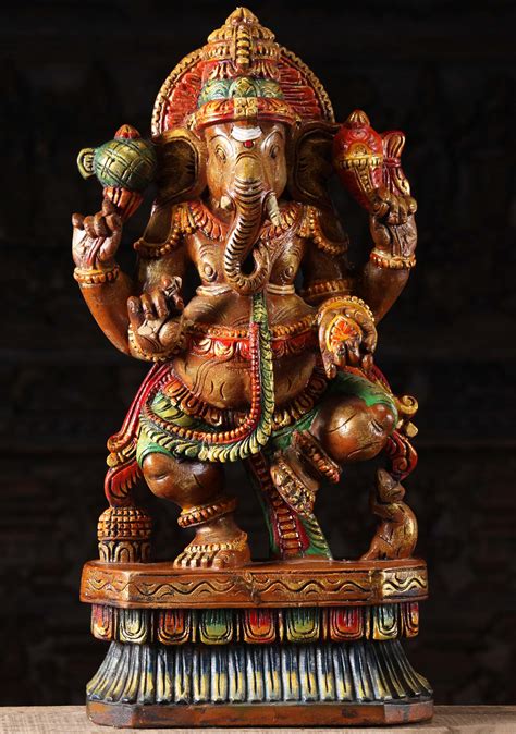 Sold Yosiah Wooden Dancing Ganesha Sculpture 24 76w1lm