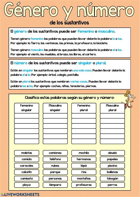 Género Y Número De Los Sustantivos Interactive Worksheet Spanish