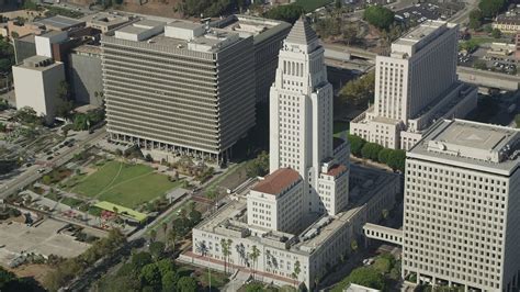 5k Stock Footage Aerial Video Of Passing Los Angeles City Hall In