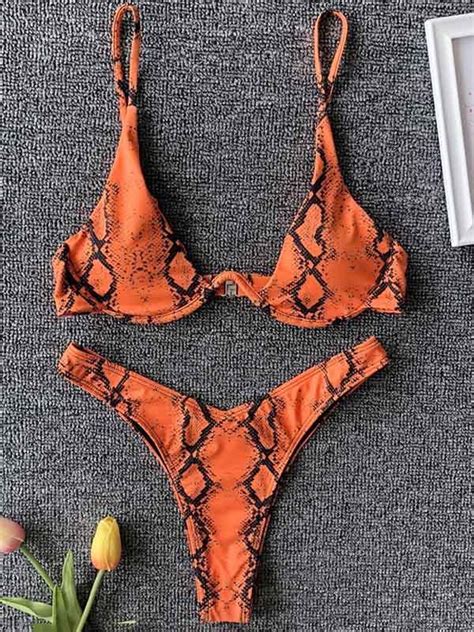 Snakeskinandleopard Underwired Bikinis Swimsuit