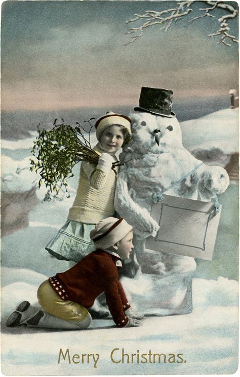 Vintage Christmas Snowman Photo The Graphics Fairy