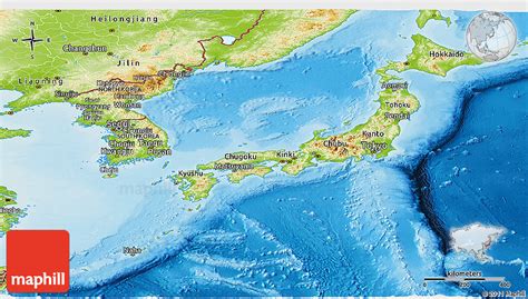 Political physical topographic colored world map vector. Physical Panoramic Map of Japan