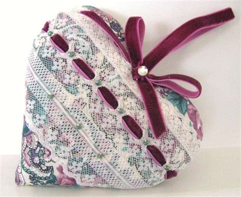 Sachet Heart Cottage Chic Violet And Green Floral With Etsy Sachet