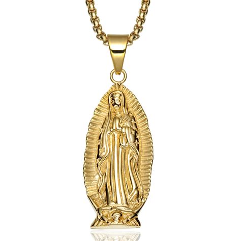 Gold Color Virgin Mary Necklaces Pendants For Men Stainless Steel