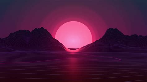 Download Wallpaper 2560x1440 Sunset Mountains Neon Pink Abstract