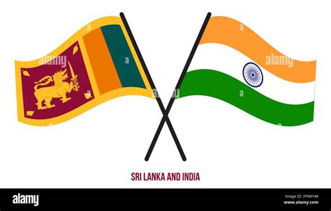 Sri Lanka And India Flags Crossed And Waving Flat Style Official