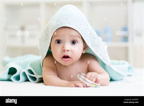 Adorable Happy Baby In Towel Stock Photo Alamy