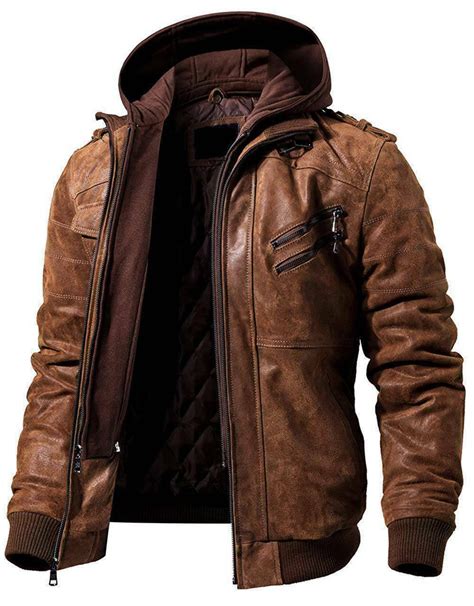 Brown Distressed Hooded Sheepskin Leather Jacket