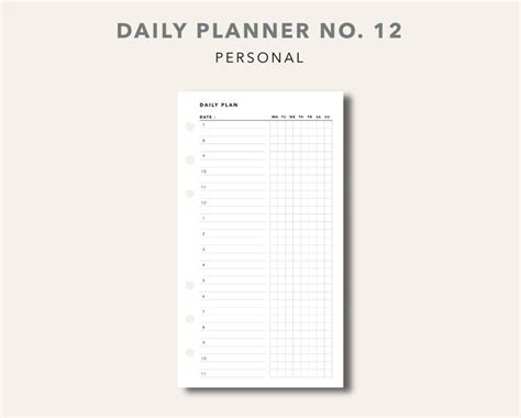 Personal Size Daily Planner Printable Planner Insert Hourly Etsy Uk