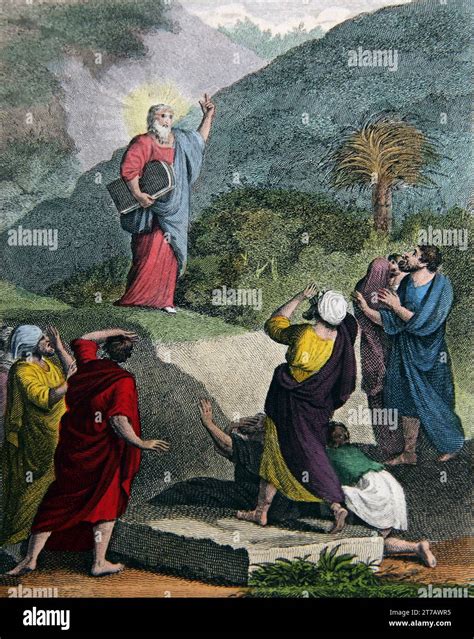 Illustration Of Moses Descending Mount Sinai Holding The Tablets Of The Covenant Exodus XXXIV