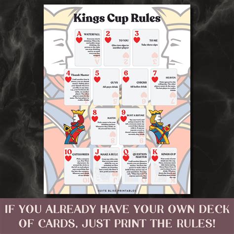 Kings Cup Rules And Playing Cards Printable Drinking Games For Etsy