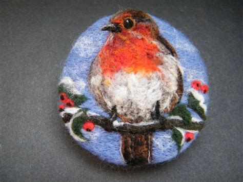 Handmade Needle Felted Broocht Cheeky Robin Redbreast By Tracey