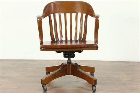 Sold Oak Swivel Vintage Library Or Office Desk Chair Adjustable