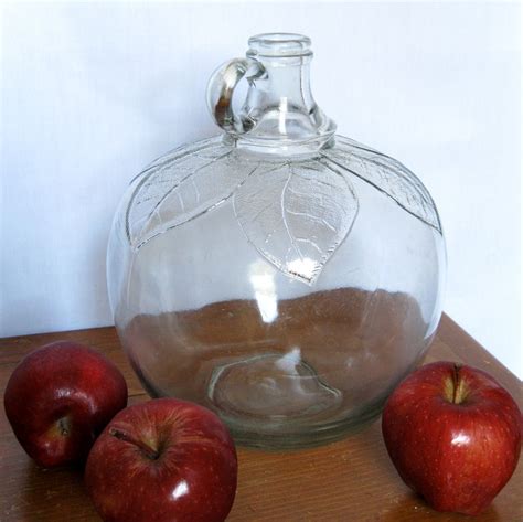 Apple Cider Jug Embossed Leaves Vintage Clear Glass Holiday