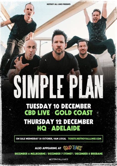 Simple Plan Announce Gold Coast And Adelaide Good Things Side Show Dates