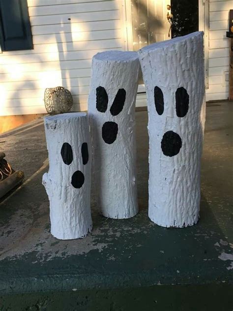 Ghost Logs Halloween Decorations Diy Outdoor Halloween Wood Crafts