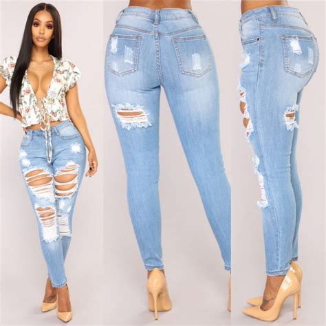 buy qmgood hot deals jeans pants 2018 womens fall fashion female denim blue