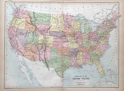 United States Map Original 1875 Blacks Atlas Antique United Etsy Uk