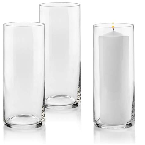 Set Of 3 Glass Cylinder Vases 10 Inch Tall Multi Use Pillar Candle Floating Candles Holders