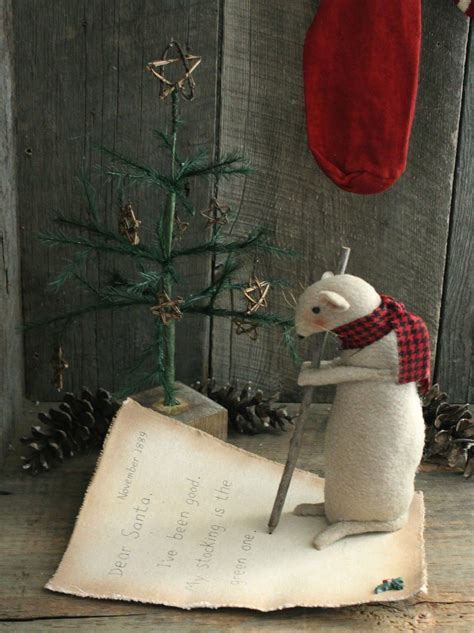 Primitive Christmas Mouse Letter To Santa Feather Tree