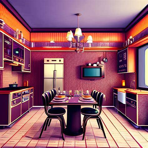 Kitchen Fancy Dinner Retro Futuristic Highly Detailed Realis