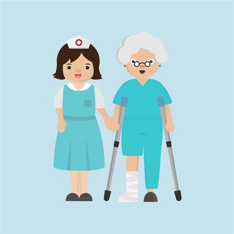 Nurse Helping Senior Patient With A Cane 618764 Vector Art At Vecteezy