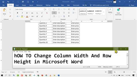 How To Change Column Width And Row Height In Microsoft Word Youtube
