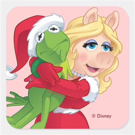 The Muppets Kermit And Miss Piggy Christmas Square Sticker Zazzle