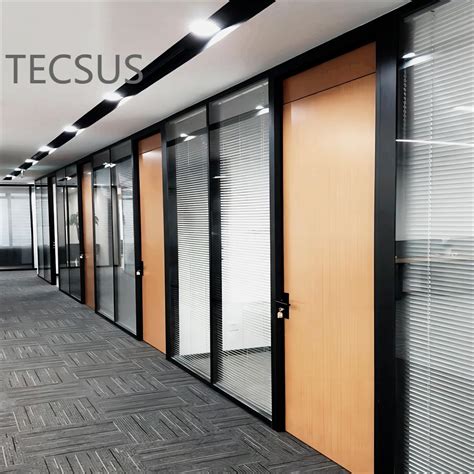 Blind Louver Office Cubicle Privacy Modular Double Layer Glass Partition Walls System China