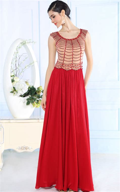 Red Modest Formal Evening Dress With Beadings Jojo Shop