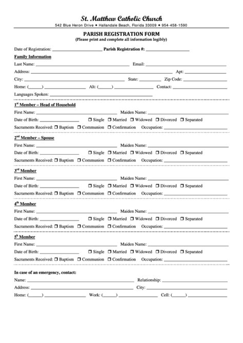 Fillable Parish Registration Form St Matthew Catholic Church