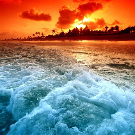 Sunset Waves Beach Ocean Sea Wave Hd Phone Wallpaper Peakpx