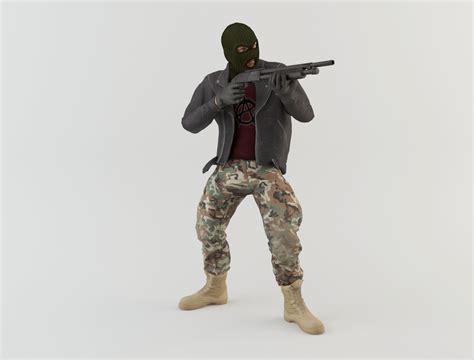 3d Model Robber 1 Man Wearing Mask And Holding Gun Vr Ar Low Poly Cgtrader