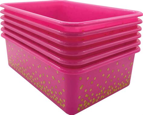 Pink Confetti Large Plastic Storage Bins 6 Pack Large Plastic Storage