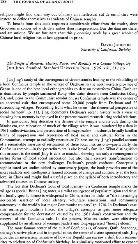 the temple of memories history power and morality in a chinese vilage by jun jing stanford