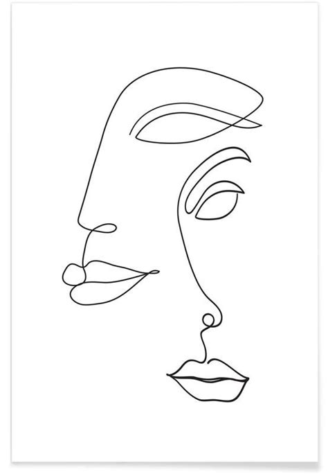Two Faced Poster Strichzeichnung Kunst Juniqe Minimalistische Zeichnung