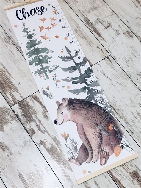 Bear Height Chart Personalized Growth Chart Woodland Animals Etsy