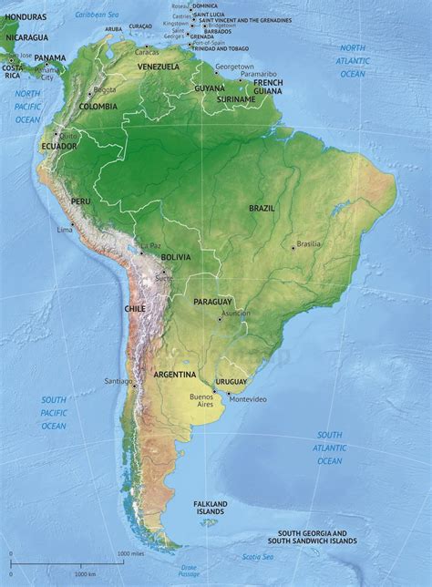 Large Detailed Relief And Political Map Of South America With All