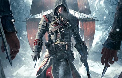 Wallpaper Snow Weapons Ship Ice Hands Hood Templar Sails Killer