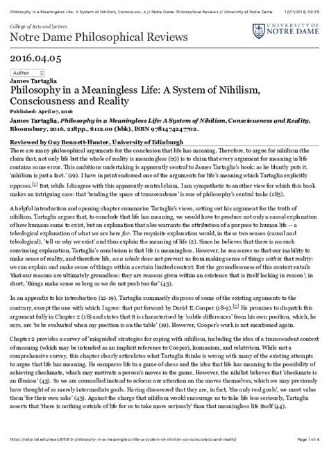 Pdf Review Philosophy In A Meaningless Life A System Of Nihilism