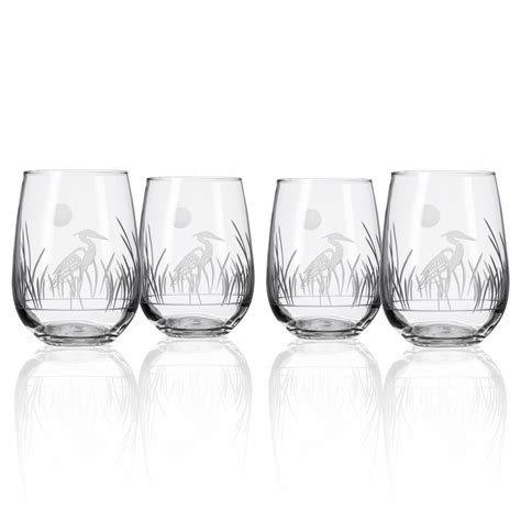Heron Etched Stemless Wine Glasses Set Of 4