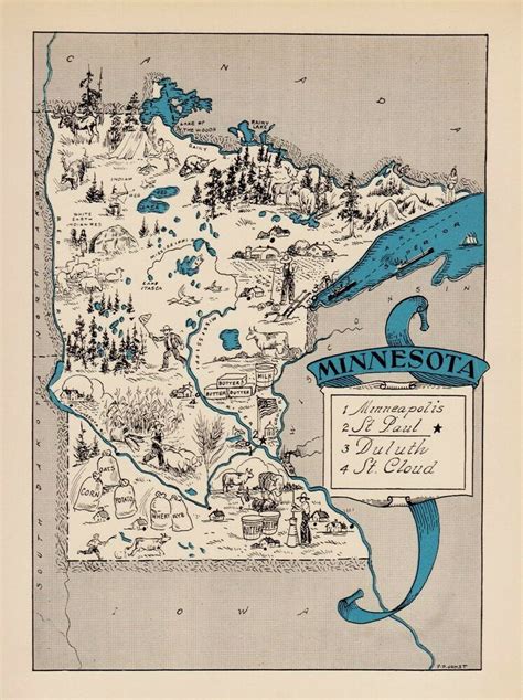 1930s Animated MINNESOTA State Map RARE Map Reprint Map Of Minnesota